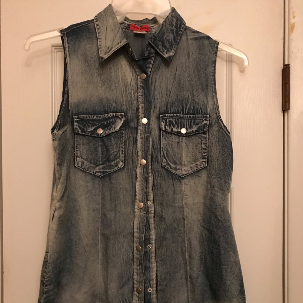 Red Tulips Denim Vest